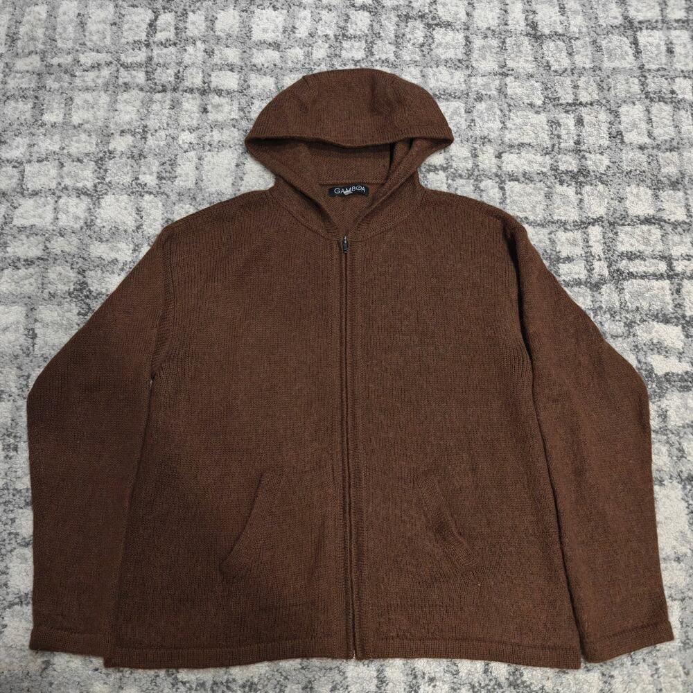 Gamboa Alpaca Wool Knit Full Zip Hoodie Sweater Mens XL Brown Made In Peru